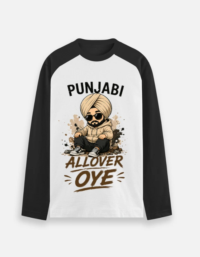Men Raglan Classic Black White Tee (Medium)
